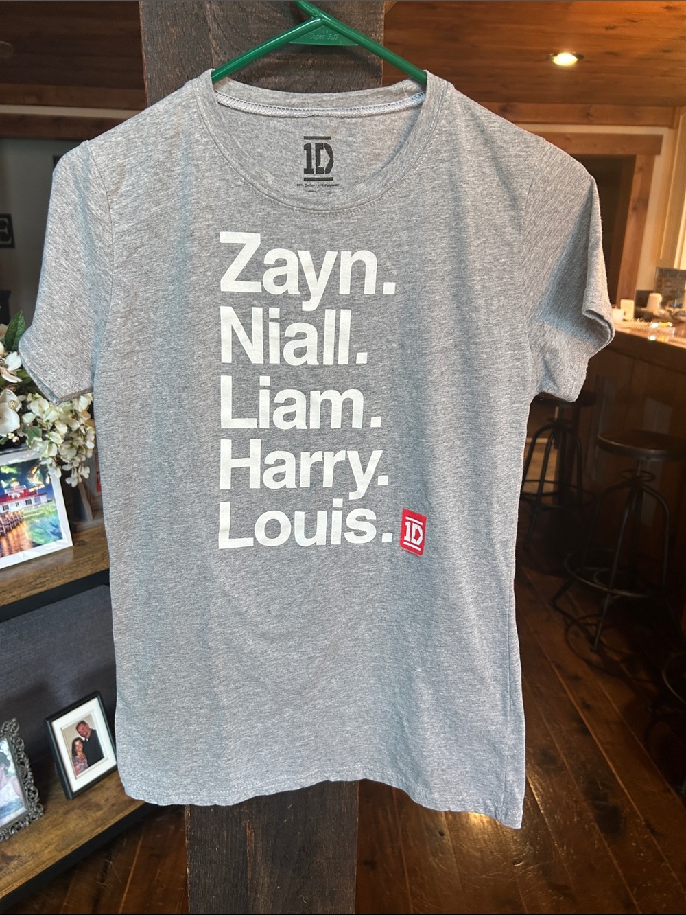 1D Grey Tee with White Band Member Names and Red Logo